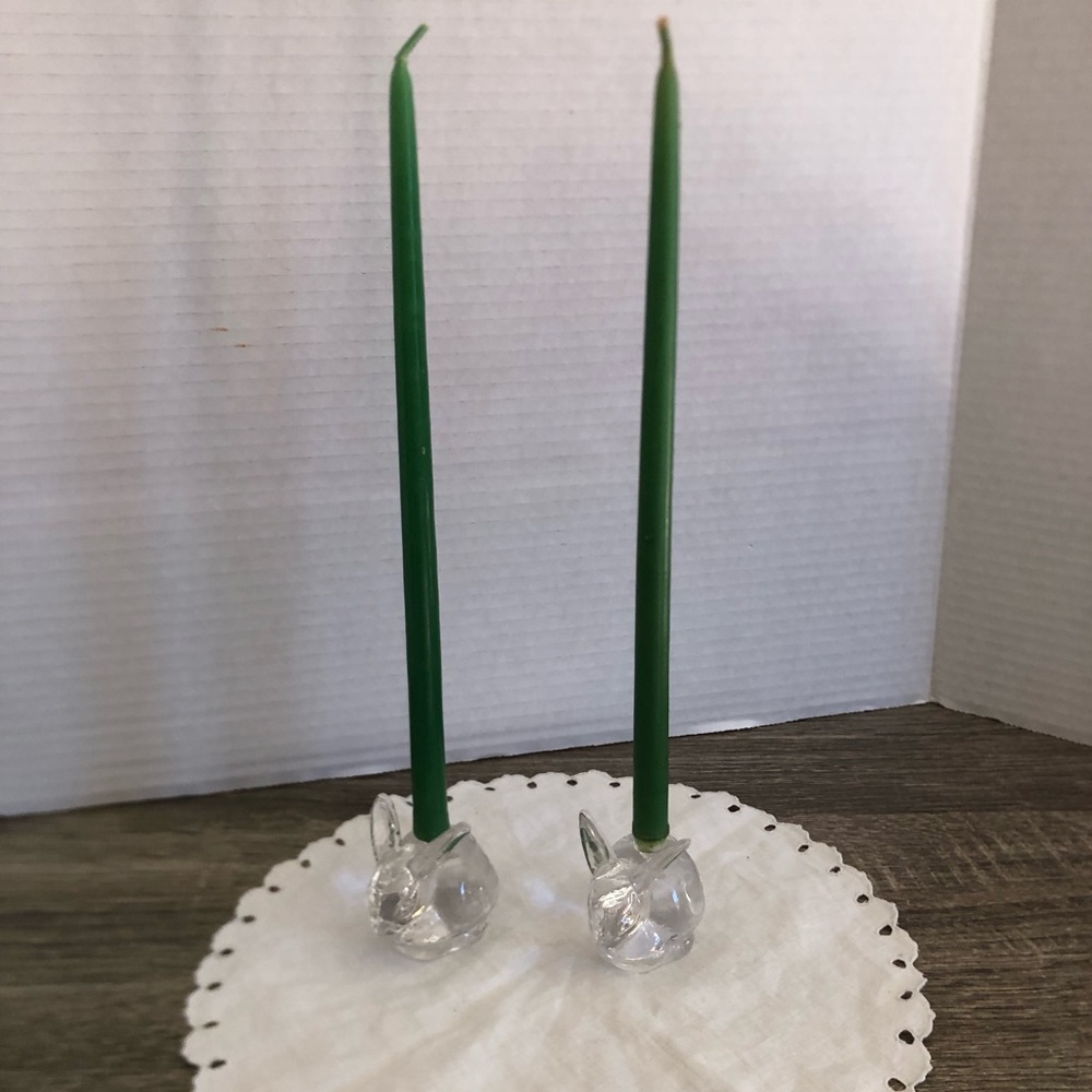 Vtg Clear Glass Rabbit Shaped Candle Holders